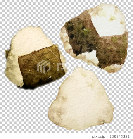 Three triangular rice balls, hand-painted watercolor 130545381