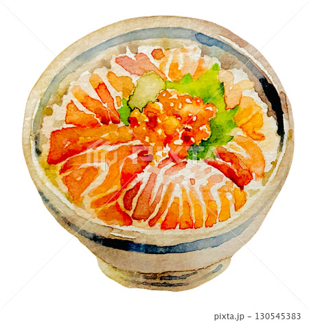 鮭の親子丼　手描き水彩 130545383