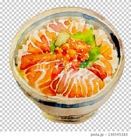 Salmon oyakodon hand-painted watercolor Salmon oyakodon hand-painted watercolor 130545383