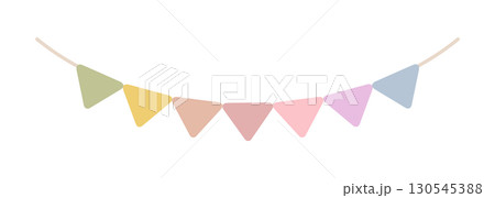 7色のカラフルなガーランドのイラスト - シンプルでおしゃれなくすみパステルカラーの三角形のフラッグ 130545388