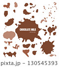 Spilled chocolate milk silhouette, hot chocolate puddle, liquid stain, coffee splatter, brown latte 130545393