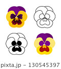 Violet Yellow Pansies Vector, Tricolor Viola Symbol, Minimal Viola Flower, Heartsease Flowers 130545397