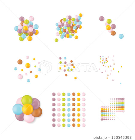 Small round candies icons. Colorful dragees, multicolored glazed chocolate and fruit buttons Small round candies icons. Colorful dragees, multicolored glazed chocolate and fruit buttons 130545398
