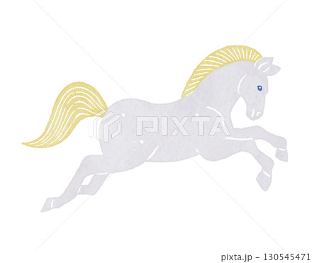 走る白い馬　ウマ　うま　午　white horse 130545471