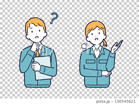 Men and women in work clothes thinking and worrying_Illustration Men and women in work clothes thinking and worrying_Illustration 130545621