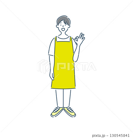 オッケーサインをしている笑顔の男性保育士のシンプルな線画イラスト素材 オッケーサインをしている笑顔の男性保育士のシンプルな線画イラスト素材 130545841