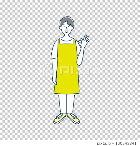 オッケーサインをしている笑顔の男性保育士のシンプルな線画イラスト素材 オッケーサインをしている笑顔の男性保育士のシンプルな線画イラスト素材 130545841