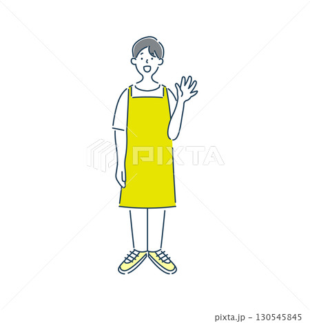 笑顔で手を振る男性保育士のシンプルな線画イラスト素材 笑顔で手を振る男性保育士のシンプルな線画イラスト素材 130545845