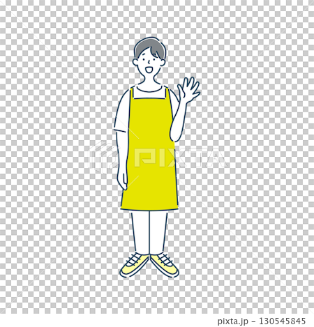 笑顔で手を振る男性保育士のシンプルな線画イラスト素材 笑顔で手を振る男性保育士のシンプルな線画イラスト素材 130545845