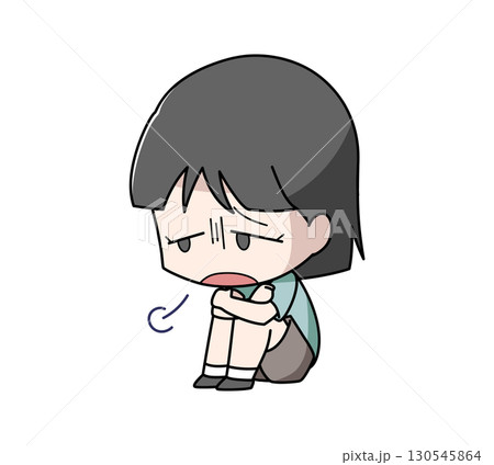 体育座りでため息をつく女の子のイラスト 130545864