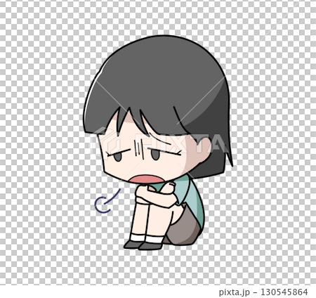 体育座りでため息をつく女の子のイラスト 130545864
