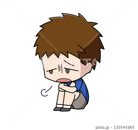 体育座りでため息をつく男の子のイラスト 130545865