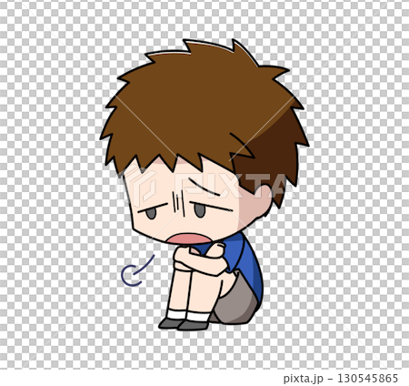 体育座りでため息をつく男の子のイラスト 130545865