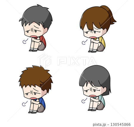 体育座りでため息をつく子どものイラスト4種類セット 130545866