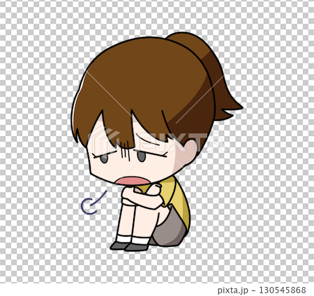 体育座りでため息をつく女子のイラスト 130545868