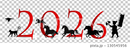 馬年賀卡十二生肖圖標 馬年賀卡十二生肖圖標 130545956