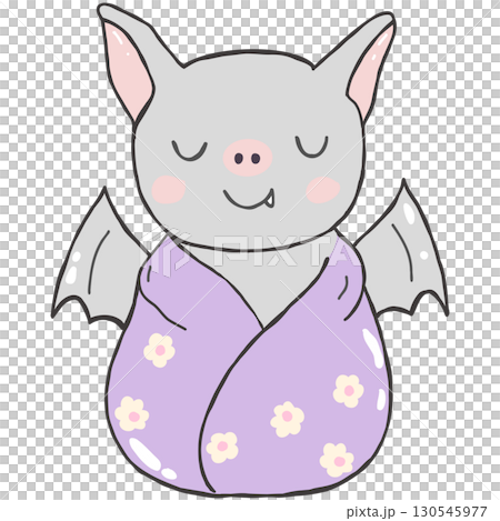 Bat wrapped a blanket kawaii cartoon style hand drawn illustration 130545977