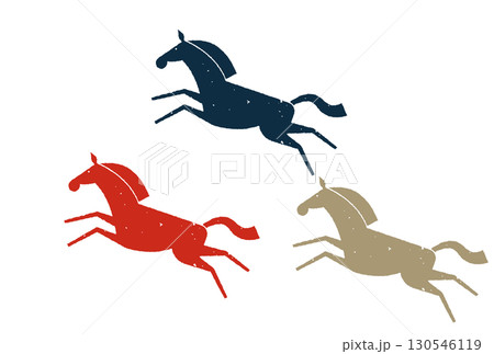 飛び跳ねる馬の版画風イラスト　単色　アナログ調 130546119