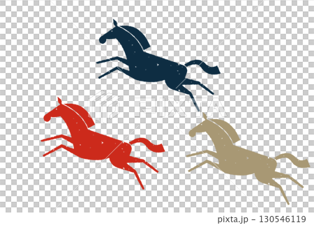 飛び跳ねる馬の版画風イラスト　単色　アナログ調 130546119