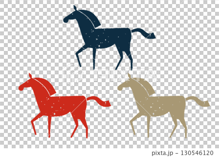 Walking horse print-style illustration set (analog style) 130546120