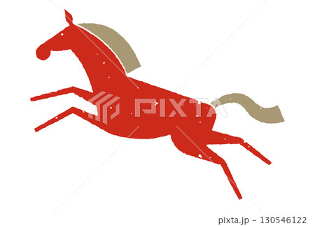 飛び跳ねる馬の版画風イラスト　アナログ調 130546122