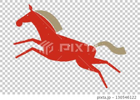 飛び跳ねる馬の版画風イラスト　アナログ調 130546122