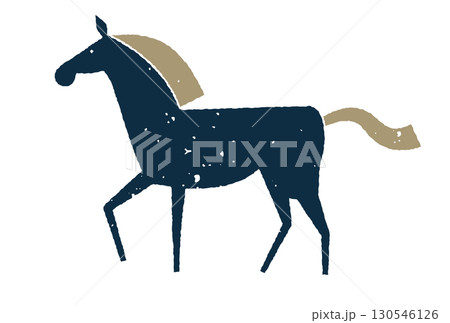 歩く馬の版画風イラスト　アナログ風 130546126