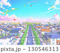 住宅街　CG 　パステルカラー　街並み　背景 　ポップ 130546313