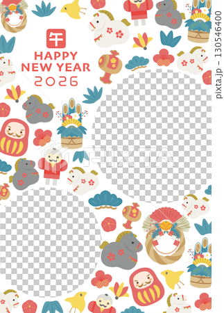 2026年馬年吉祥相框新年卡片模板 130546400