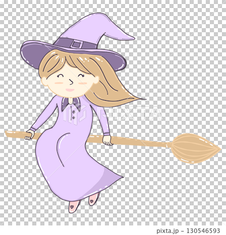 Little witch flying hand drawn llustration 130546593