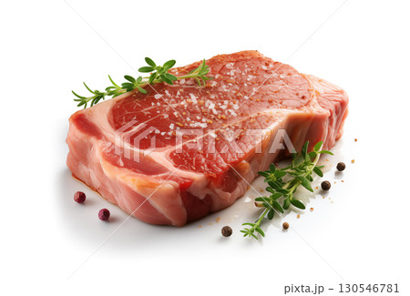 Raw pork shoulder butt steaks, isolated on white background. 130546781