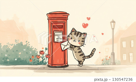 手紙を投函する猫 手紙を投函する猫 130547236
