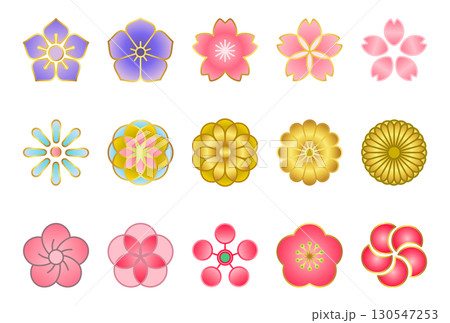 日本の伝統的な花のアイコンのセット 日本の伝統的な花のアイコンのセット 130547253