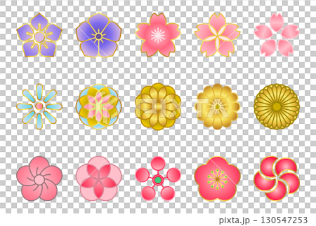 日本の伝統的な花のアイコンのセット 日本の伝統的な花のアイコンのセット 130547253
