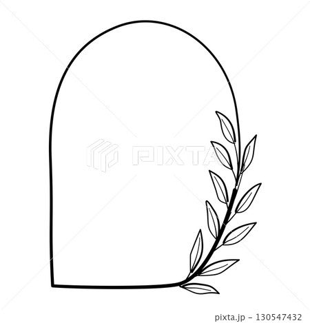 Botanical leaves frame Line Art Clipart Hand Drawn Black and White Leaf Outline Illustration Fall Foliage Transparent Background for Stickers Journals Scrapbooking Craft printable 130547432