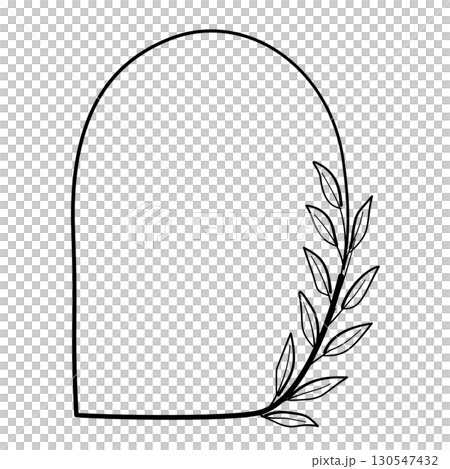 Botanical leaves frame Line Art Clipart Hand Drawn Black and White Leaf Outline Illustration Fall Foliage Transparent Background for Stickers Journals Scrapbooking Craft printable 130547432