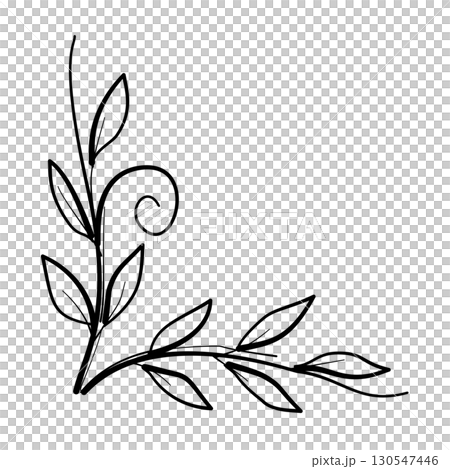 Botanical corner frame Line Art Clipart Hand Drawn Black and White Leaf Outline Illustration Fall Foliage Transparent Background for Stickers Journals Scrapbooking Craft printable 130547446