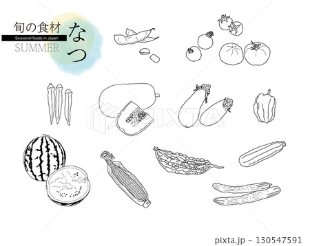 旬の食材・夏・線画 130547591