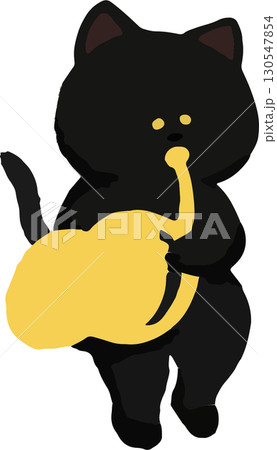ホルンを吹く黒猫 130547854