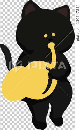 ホルンを吹く黒猫 130547854