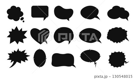 Speech bubble templates set of cute. Chat balloons, text boxes, communication frames, message tags, question labels. Vector illustration isolated on white background. Speech bubble templates set of cute. Chat balloons, text boxes, communication frames, message tags, question labels. Vector illustration isolated on white background. 130548015