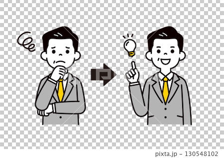 Upper body vector illustration of a senior president/boss with a worried expression and a resolved expression 130548102
