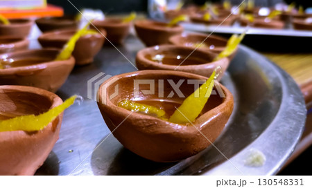 Prepared Clay Oil Lamps with Cotton Wicks for Festival 130548331