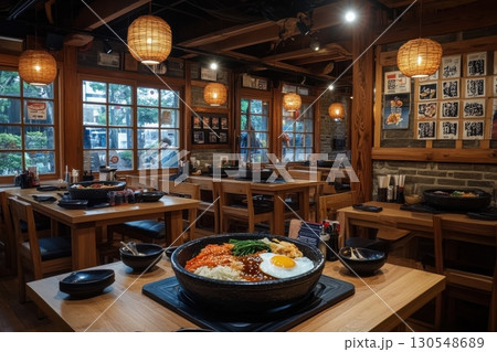 Authentic dining experience traditional restaurant interior photography cozy atmosphere inviting view culinary delight 130548689