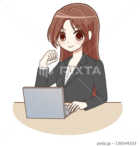 パソコンを操作するスーツ女性(ガッツポーズ) パソコンを操作するスーツ女性(ガッツポーズ) 130549103