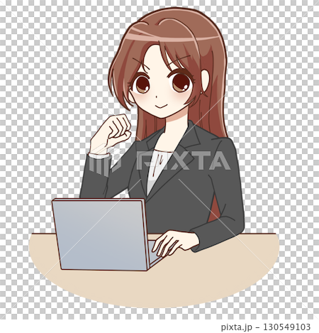 パソコンを操作するスーツ女性(ガッツポーズ) パソコンを操作するスーツ女性(ガッツポーズ) 130549103