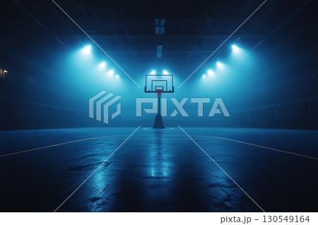 Intense basketball game preparations indoor court sports photography dimly lit environment dynamic perspective Intense basketball game preparations indoor court sports photography dimly lit environment dynamic perspective 130549164