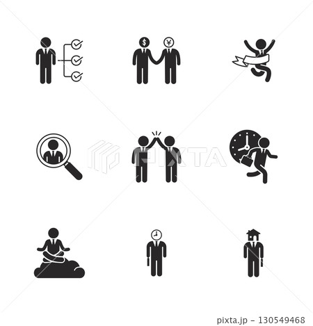 Businessman solid icon set for work, career, teamwork, finance, and professional clip art designs. 130549468
