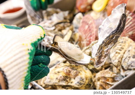 Korean Seafood Food. Steamed oysters and scallops 130549737