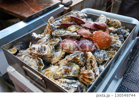 Korean Seafood Food. Steamed oysters and scallops 130549744